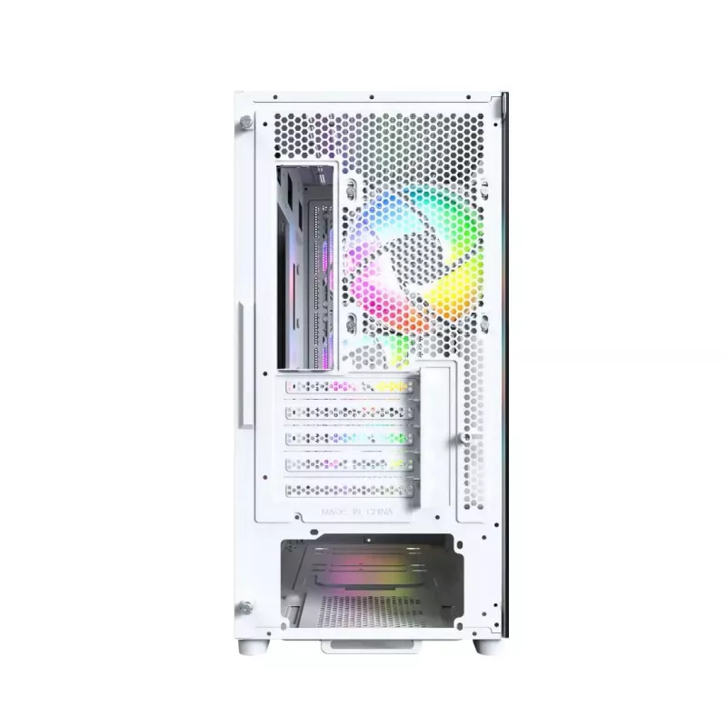 PC-korpus Montech X5M (W) Micro Tower, valge — Micro-ATX/Mini-ITX, toetab ATX-toiteplokki, 3x120 mm ees, 1x120 mm taga, 2x3,5 tolli sahtlit, 4x2,5 tolli sahtlit