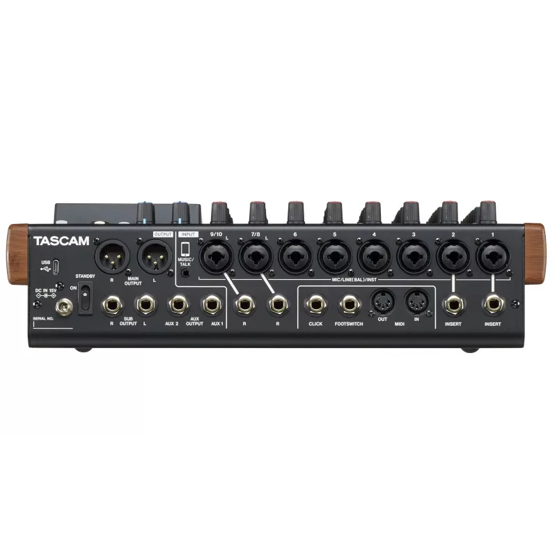 Mikser Tascam Model 12 — 12‑kanaliline analoog-/digitaalmikser, 24‑bitine, 48 kHz, USB‑C, SD-kaart, Bluetooth 5.0