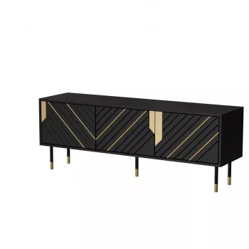 TV-kapp Cama Meble MOUNTAIN 154x40x55 cm — puitlaastplaadist pealispind, must ja kuldne