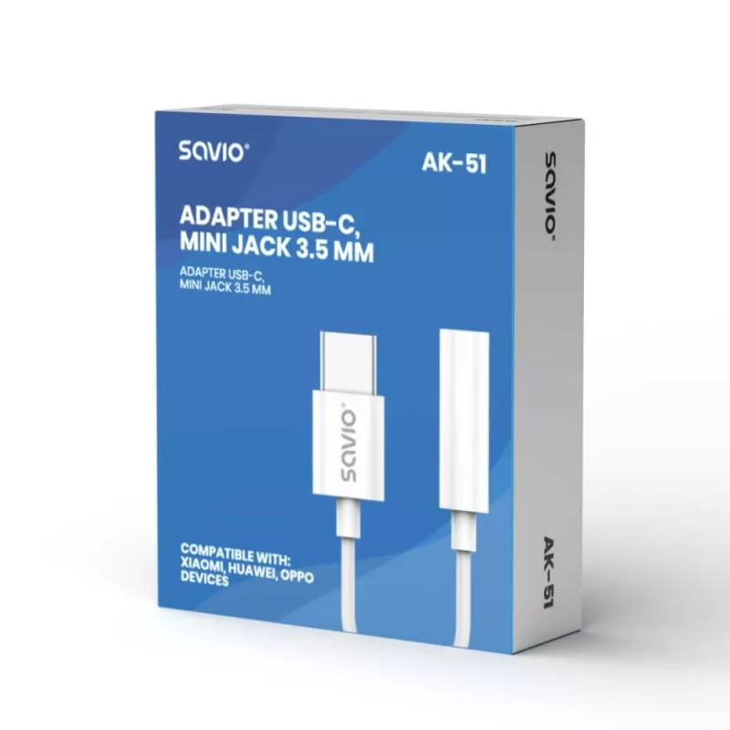 USB Type 3.1 C (M) – Jack 3.5mm (F) Audio adapter Valge SAVIO AK-51