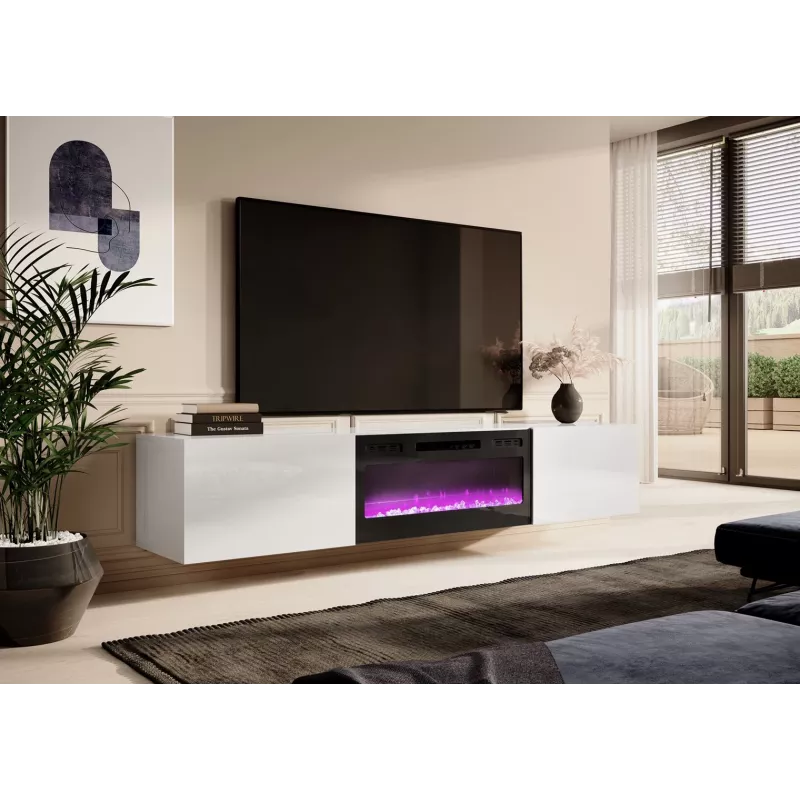TV-kapp Cama Meble SLIDE 200K elektrikaminaga 200x40x37 cm läikiv valge