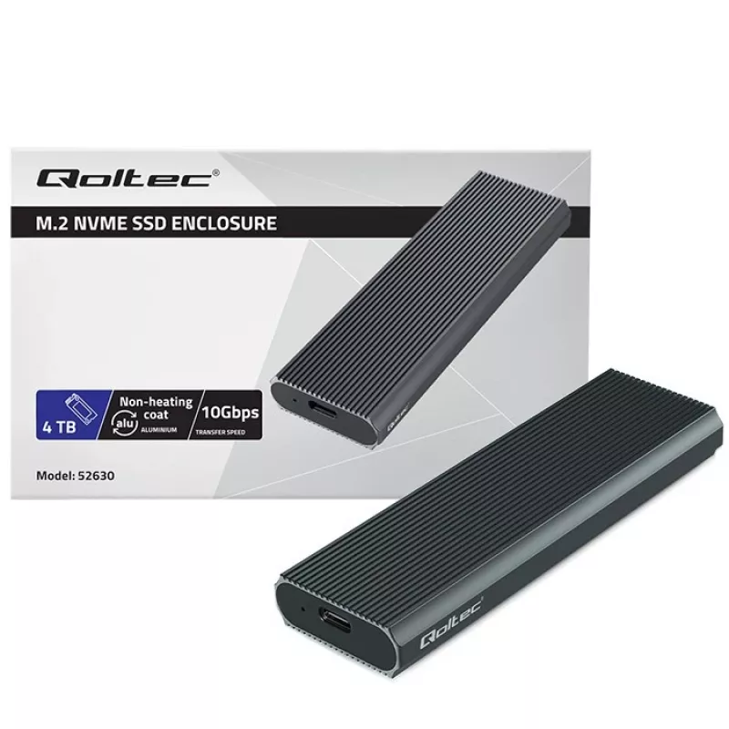 M.2 NVMe SSD korpus QOLTEC 52630 — USB 3.1 Gen2 10 Gbit/s, M.2 NVMe ketastele