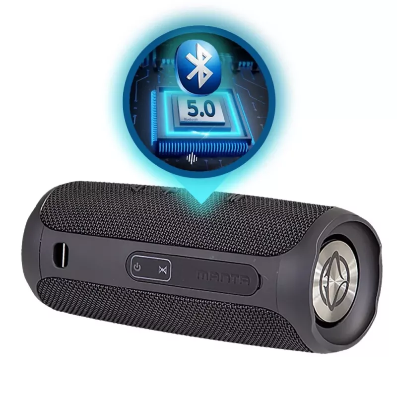 Kaaskantav kõlar MANTA SPK130GO BT — Bluetooth 5.0, TWS, FM, 10W RMS, taaslaetav (must, 8×8×19 cm)