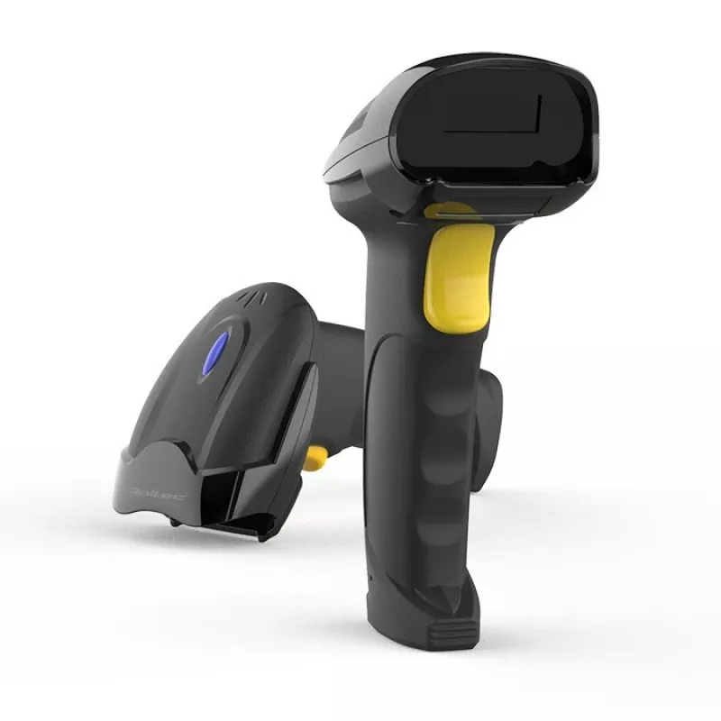 Juhtmeta vöötkoodiskänner QOLTEC 50856 — 1D ja 2D juhtmeta pihuskänner, USB-liides, ABS-korpus, 170×62×100 mm, 203 g