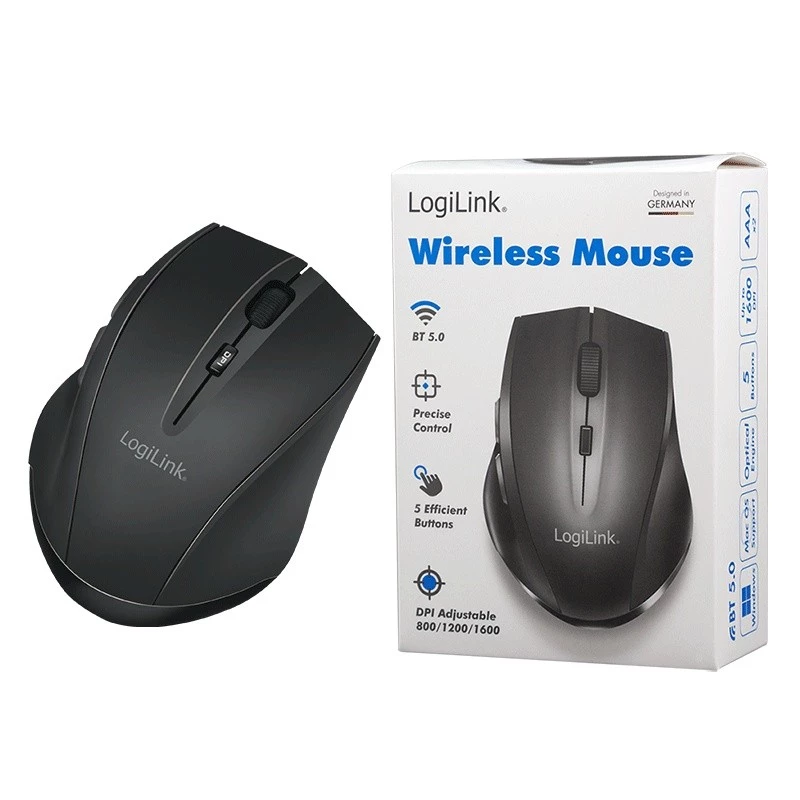 Logilink juhtmevaba hiir BT5.0, ergonoomiline, must