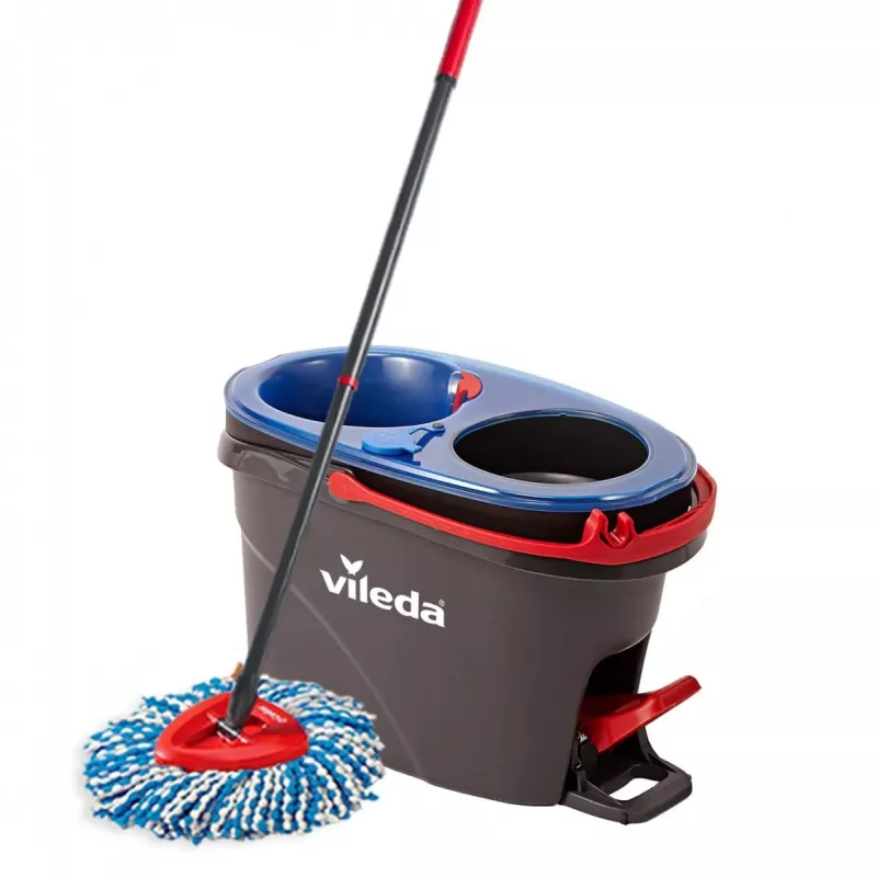 Põrandamopp VILEDA Mikrokiust 320 mm, teleskoopkäepide 55–123 cm, pestav, 360° pöörlev pea, must/sinine/punane