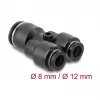 Pneumaatiline Y-ühendus DELOCK 2×8 mm kuni 1×12 mm koos kinnitusavaga, metall/plast, sisekeere, 50,5 mm