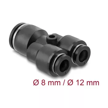 Pneumaatiline Y-ühendus DELOCK 2×8 mm kuni 1×12 mm koos kinnitusavaga, metall/plast, sisekeere, 50,5 mm