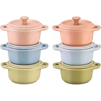 Komplekt 6x Mini Cocotte ümmargune 10 cm, mitmevärviline