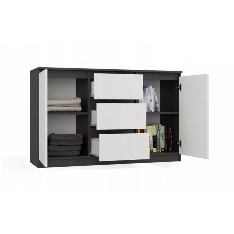 Kummut 2 ust 3 sahtlit top e shop M-MP-K-MAL-2D3S-ANTBIA — antratsiidist raam, valged uksed, 1200×750×400 mm