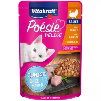 Märg kassitoit Vitakraft Poésie Delice Junior — kalkun 85 g kotike, 84% niiskust, 8,5% valku
