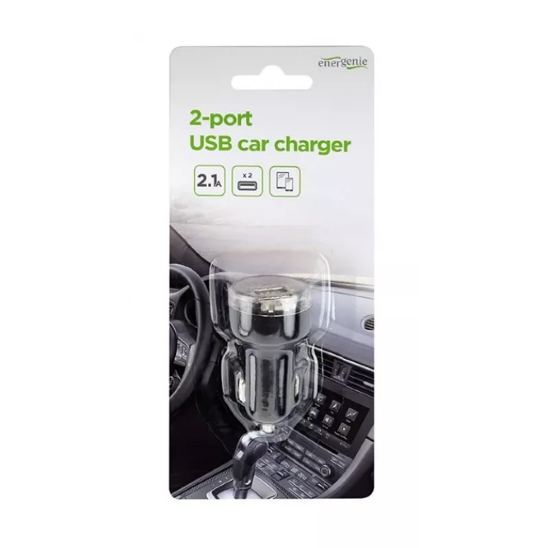 Autolaadija Gembird EG-U2C2A-CAR-02, 12–24 V sisend, 5 V/2,1 A väljund, 2× USB 2.0, must