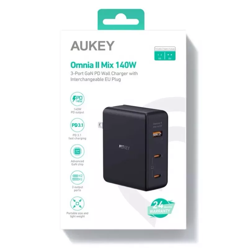 Seinakruvilaadija Aukey PA-B7O, 3×USB, GaN-tehnoloogia