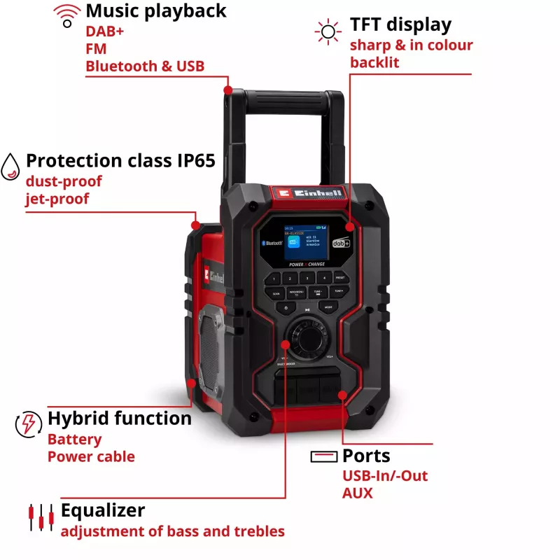 Teisaldatav raadio EINHELL TE-CR 18 Li DAB+ FM Bluetooth USB, akutoitel (ühildub TE-CR 18 Li-ga)