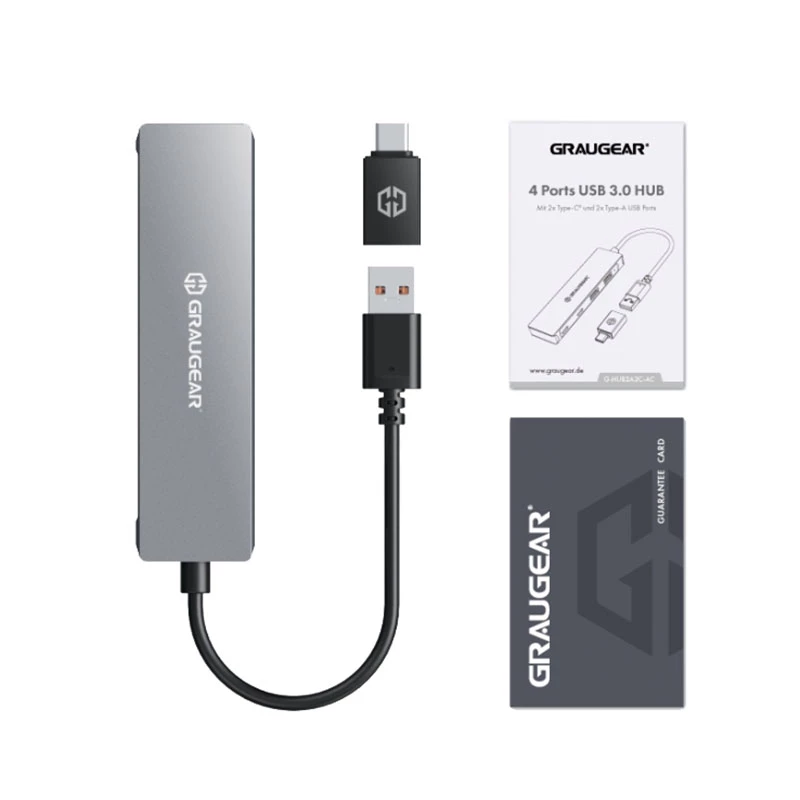 GRAUGEAR G-HUB2A2C-AC liidese jaotur USB 3.2 Gen 1 (3.1 Gen 1) Type-A + Type-C 5000 Mbit/s hõbedane