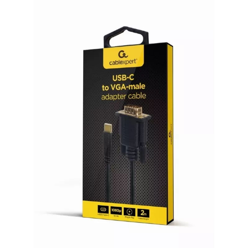 USB graafikaadapter Gembird A-CM-VGAM-01, USB-C VGA-le, 1920x1080, 0,15 m kaabel, must