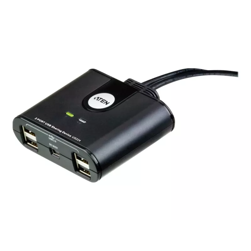 USB 2.0 2-pordiline välisseadmete jagamise seade ATEN US224AT — USB Type-A, 1,8 m kaabel, must