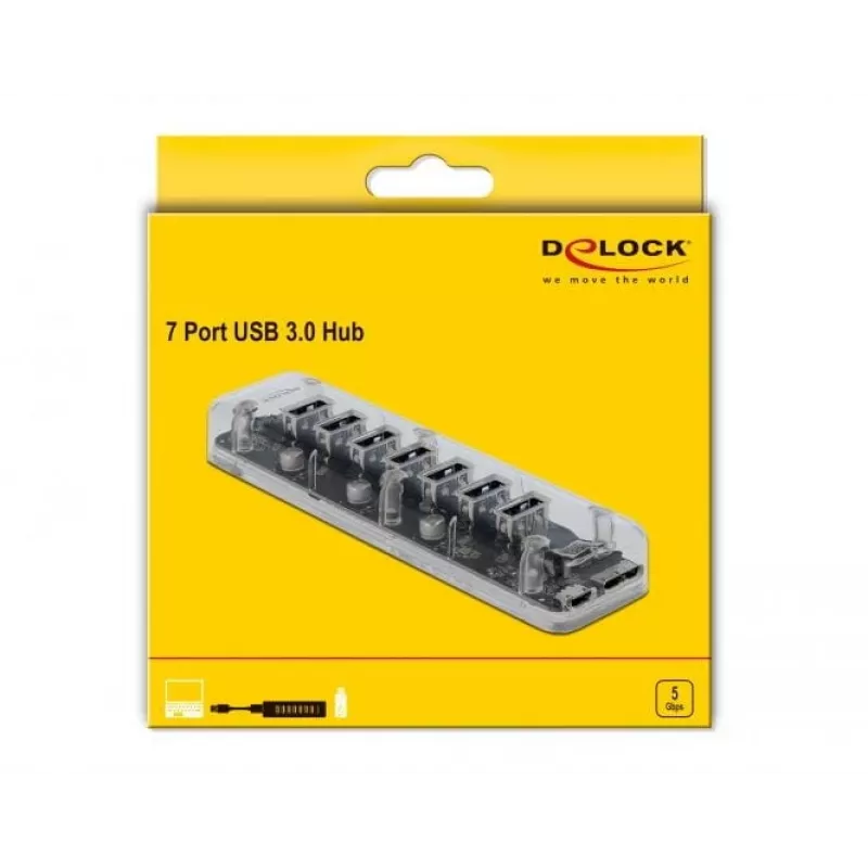 USB-jaotur DeLOCK 64088 läbipaistev USB 3.2 Gen 1 Micro-B