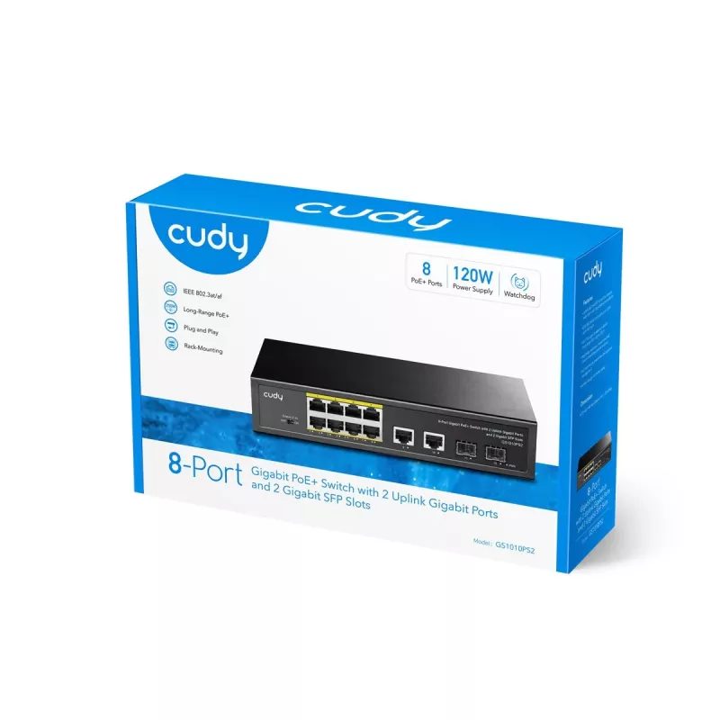 Cudy GS1010PS2 võrgulüliti, haldamata, Gigabit Ethernet (10/100/1000), Power over Ethernet (PoE), must