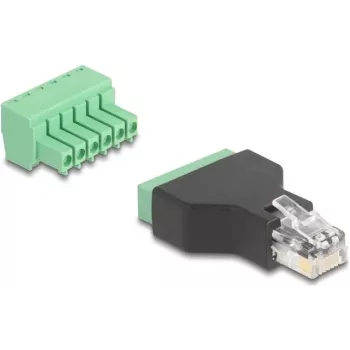 DeLOCK 66590 kaabli üleminek RJ12 6 kontaktiga klemmiplokk must roheline