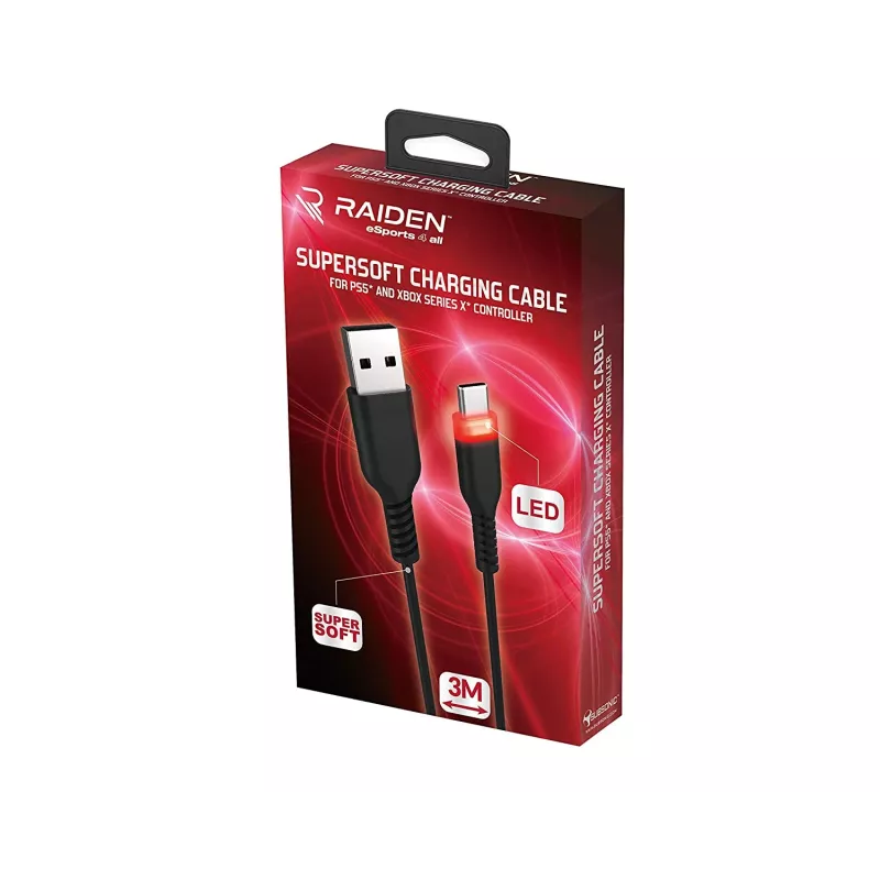 USB-C laadimiskaabel SUBSONIC SA5601 3 m – Ühildub PS5, Xbox, Nintendo Switchiga