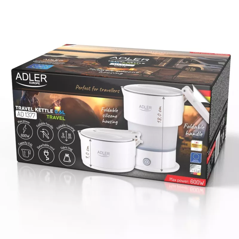 Adleri silikoonist reisiveekeetja | AD 1377 | reisiveekeetja | 600 W | 0,6 L | silikoon | valge