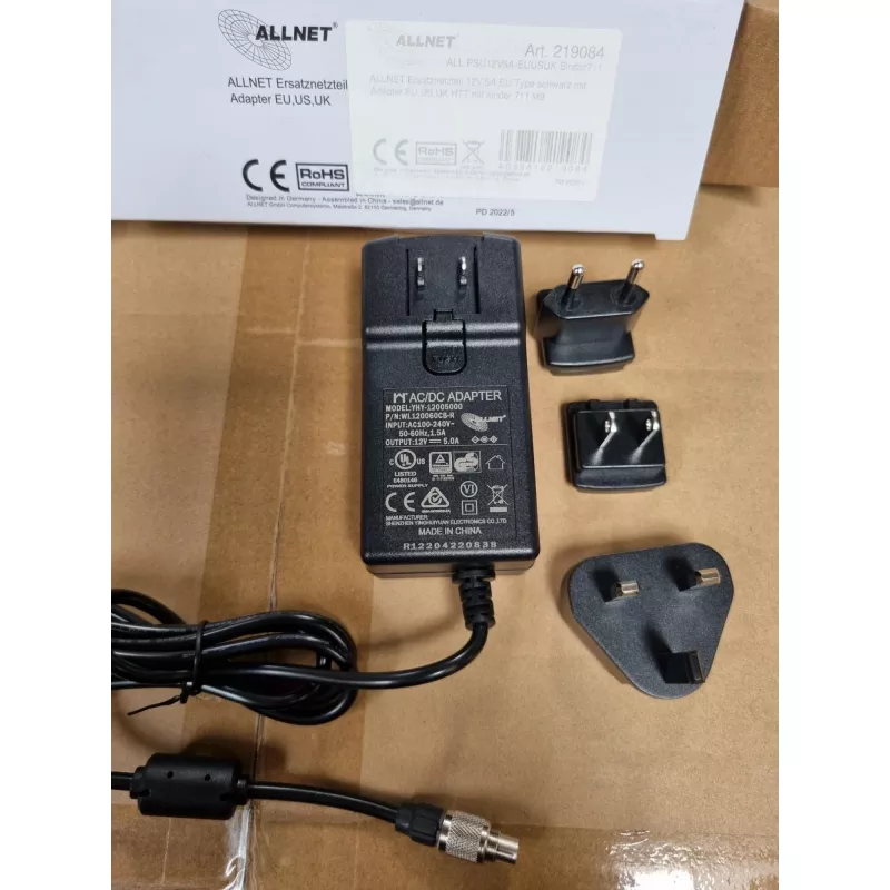 Toiteplokk ALLNET ALL-PSU12V5A-EUUSUK-Binder711 12V 5A Binder 7/11 pistikuga (EL/USA/Ühendkuningriigi pistikud)