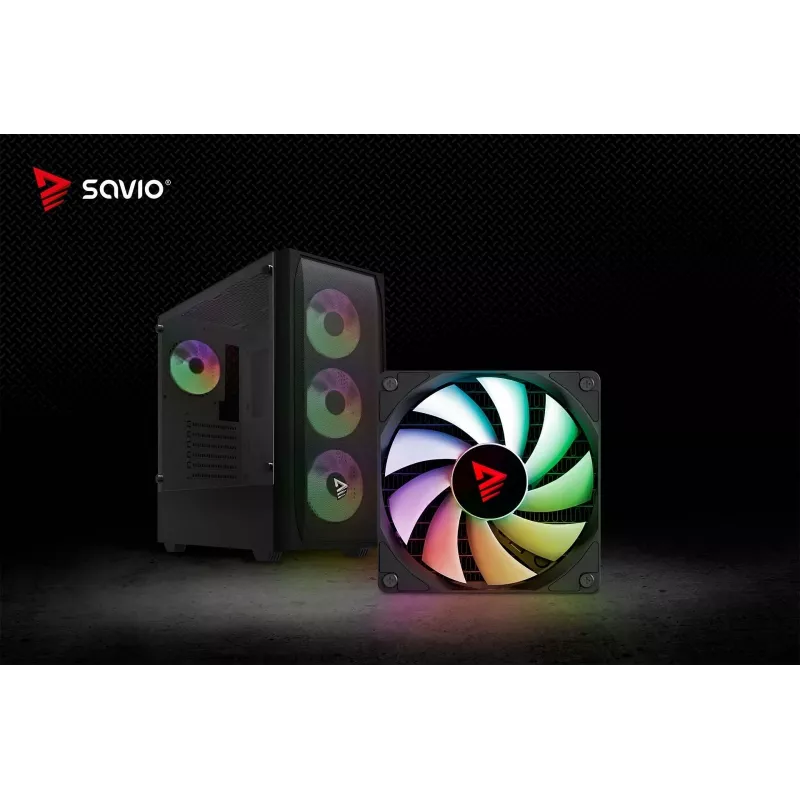Arvutikorpus SAVIO Noctis Flow RGB — Kuubik, ATX/Mini-ITX, 3x 120 mm esiventilaatorit, karastatud klaasist külg, max GPU 35 cm