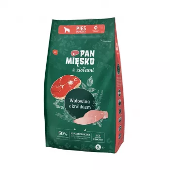 Kuiv koeratoit Pan Miesko veiseliha küüliku ja ürtidega täiskasvanud M, teraviljavaba, 9 kg, 30% valku, 20% rasva