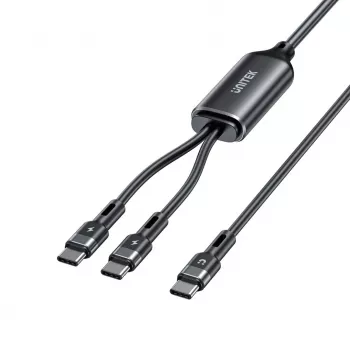 USB-C 2-in-1 kaabel Unitek C14146ABK01 1,8 m, USB-C kuni USB-C, 100 W PD, must