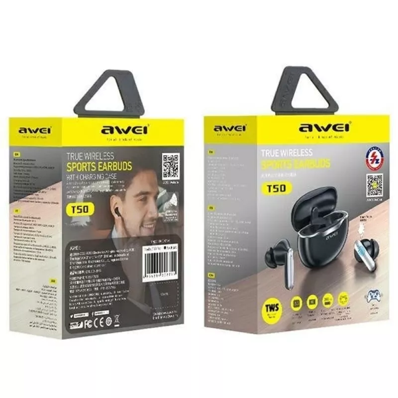 Awei Kõrvaklapid Bluetooth 5.3 T50 TWS Laadimiskarp /Must