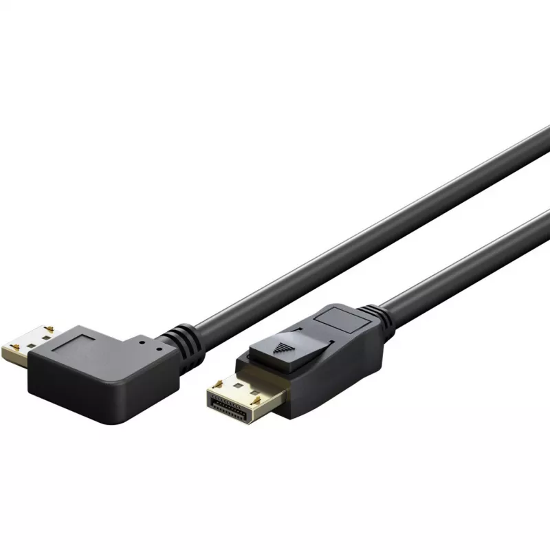 kaabel DisplayPort Plug 90° > DisplayPort Plug, 8K / 144Hz (must, 2 Meter, 1 Plug 90° külgkalle, 54 Gbit/s, DisplayPort 2.0 / 2.1)