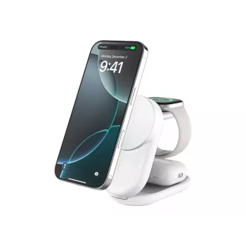 Sisetreilaadur Belkin UltraCharge 25w Qi2 3in1 Magnetlaadur EL valge ümmargune