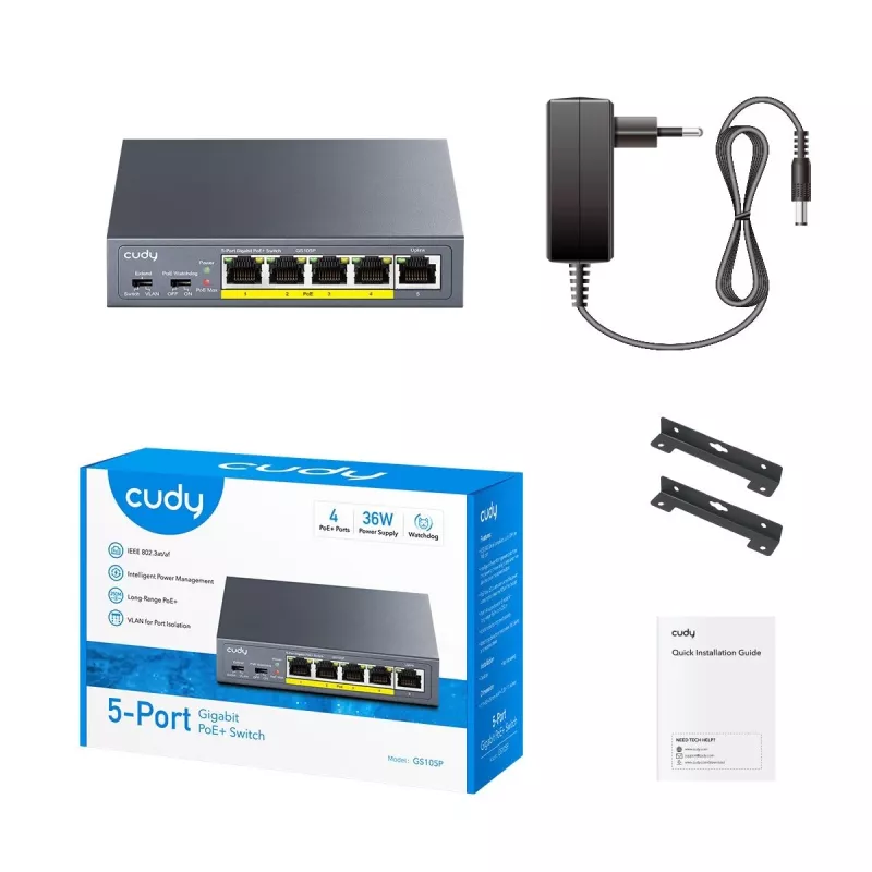 CUDY GS105P 5-pordiline Gigabit PoE+ lüliti 36W