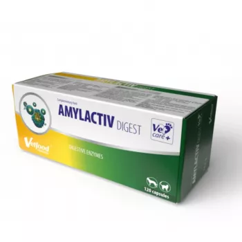 Seedeensüümi toidulisandi kapslid Vetfood Amylactiv koertele ja kassidele, 120 kapslit, täiendsööt, 100 g