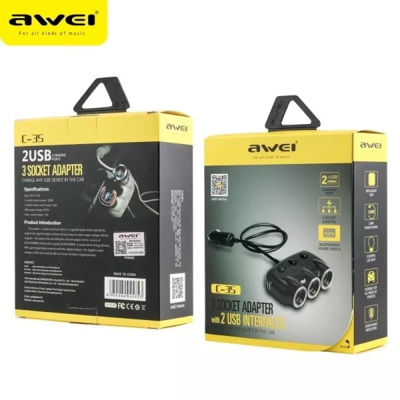 Auto sigaretisüütaja pesa adapter Awei C-35 12V ja 24V elektripistikute jaoks