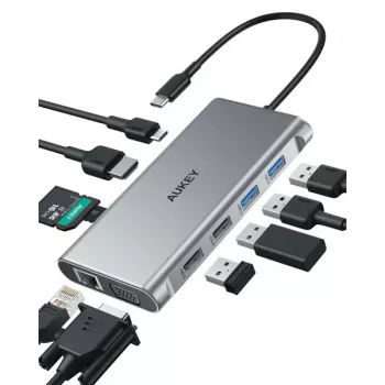USB-C jaotur Aukey CB-C89 10-ühes, RJ45 1000Mbps, HDMI 4K, mitu porti