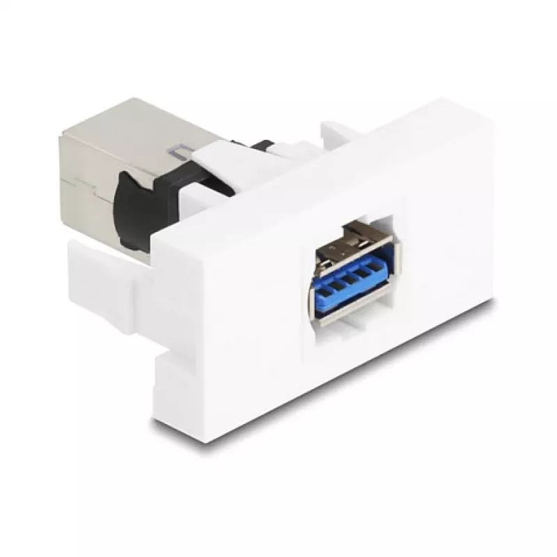 Keystone-moodul DELOCK 90910 — lame USB A pistikupesa, valge, 45×22,5×42,6 mm
