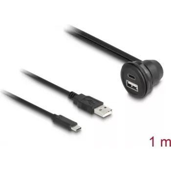 DeLOCK USB 2.0 kaabel USB tüüp-A-pistik ja USB USB-C isane USB tüüp-A emasele 90° nurga all ja USB USB-C emasele 90° nurga all 1 m must