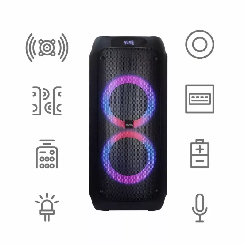 Kaasaskantav kõlar MANTA ATTIS SPK0802 120W, Bluetooth, juhtmega sisend, taaslaetav, FM, LED-tuled