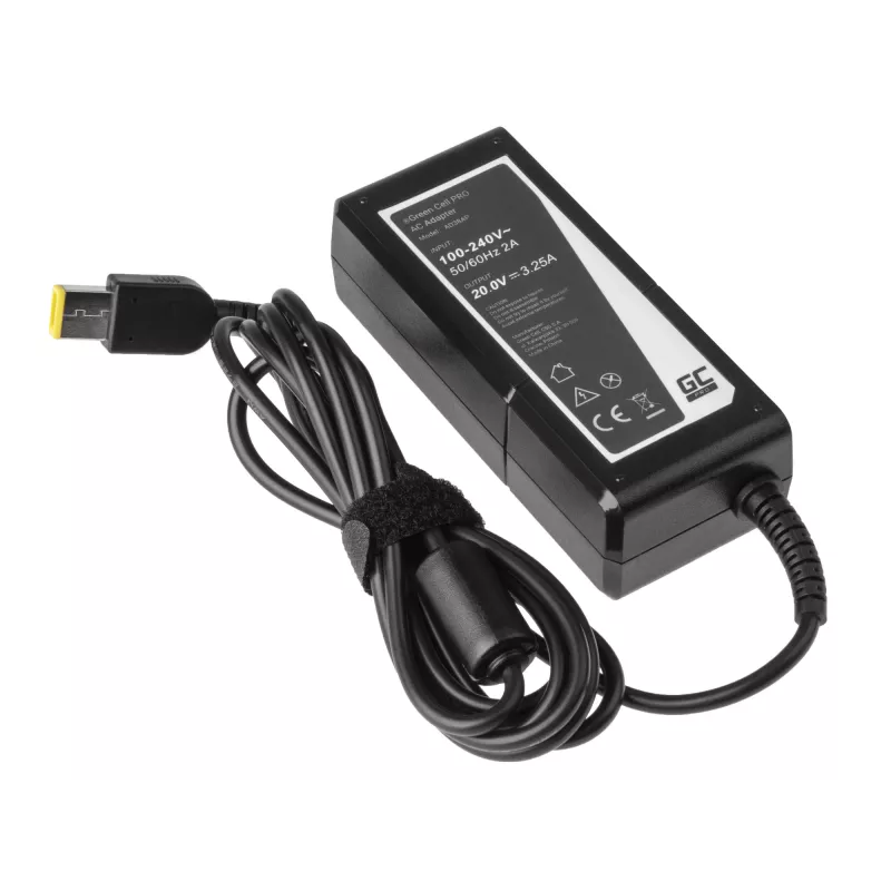Toiteadapter roheline Cell AD38AP 65W Lenovo sülearvutitele, 20V 3,25A, 1,2 m kaabel, must