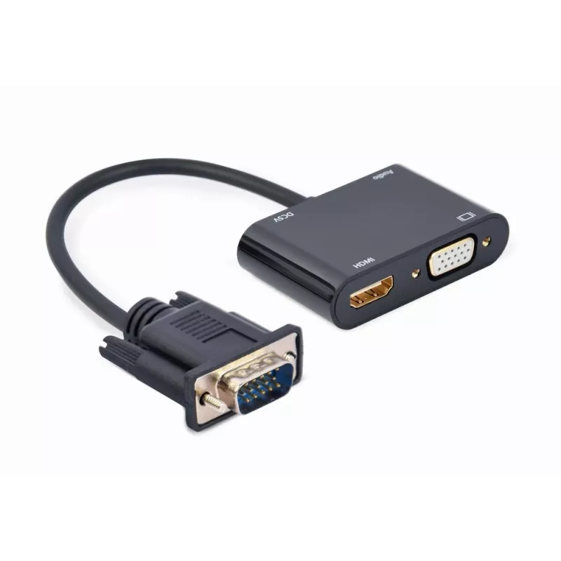 Video kaabli adapter GEMBIRD A-VGA-HDMI-02 0,15 m — HDMI + VGA (D-Sub) emane -> VGA (D-Sub) isane, must