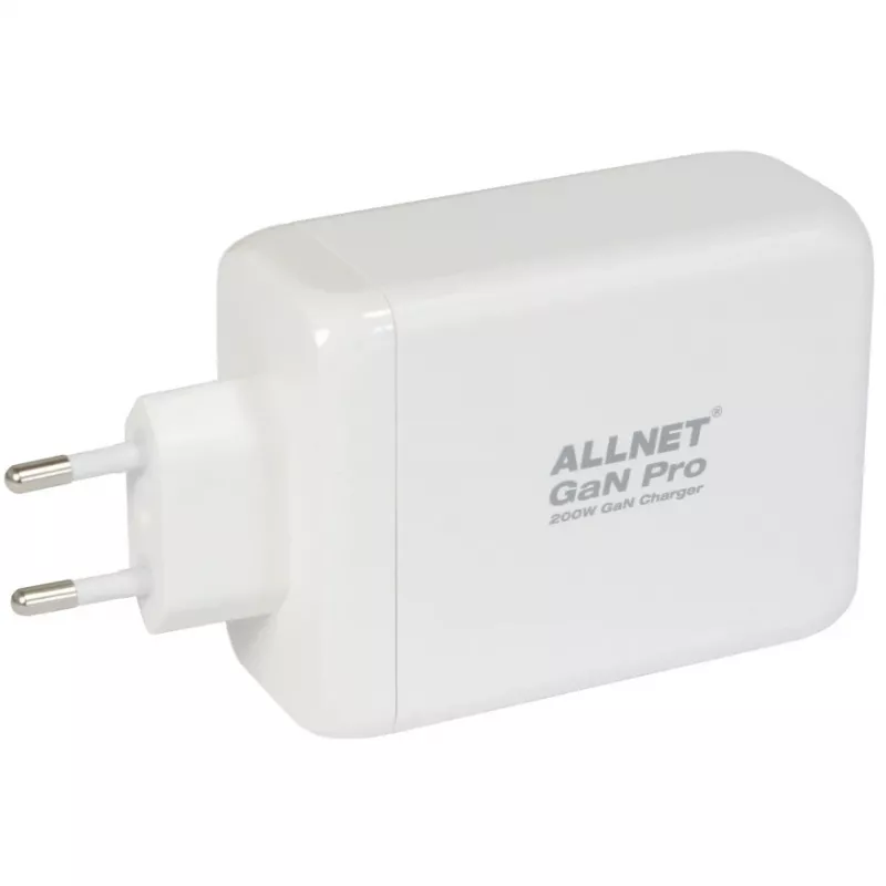ALLNET toiteplokk PSU-GaNPD-USB-1A3C-200W — 200W GaN USB-laadija, 1× USB-A, 3× USB-C