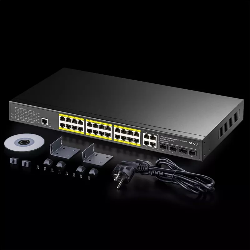 Hallatav kommutaator Cudy GS2028PS4 L2 Gigabit Ethernet 24 porti PoE 1U must
