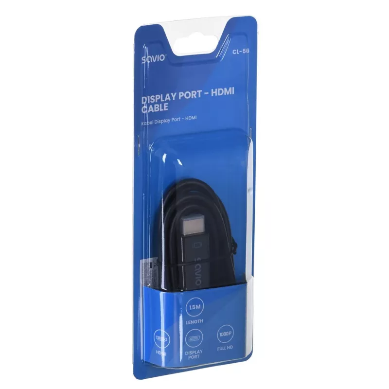 SAVIO video kaabliadapter DisplayPort - HDMI Type A CL-56, 1,5 m, must