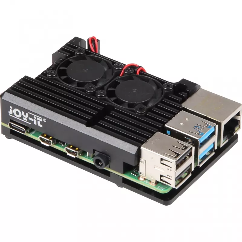 JOY-IT RPI CASE ALU07F - korpus Raspberry Pi 4, Alu, ventilaator, must (RB-ALUCASEP4+07FAN)
