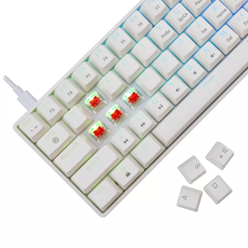 Juhtmega mehaaniline klaviatuur White Shark Shinobi-2 (GK-004211) — USA paigutus, punased lülitid, valge
