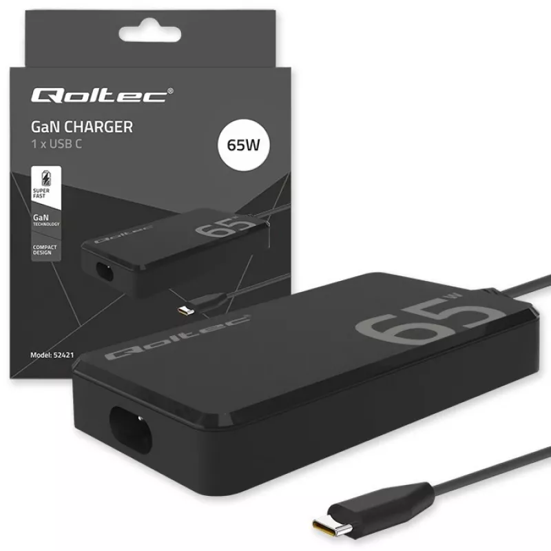 QOLTEC laadija 65W GaN Super Fast õhuke PD 5-20V 3.25A USB-C
