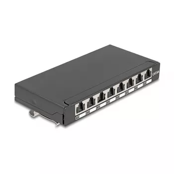 Patch-paneel DELOCK Mini Desktop RJ45 8-pordine Cat.6A varjestatud must lauale, seinale või DIN-liistule
