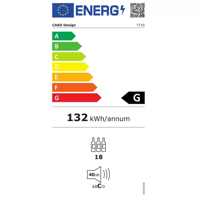 Sisseehitatav veinikapp Caso WineDeluxe E 18 — 18 pudelit, kõrgus 46 cm, must, energiaklass G